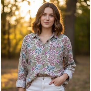 Ariat Batik Print Western Button Up Shirt Womens XXL Boho Cowgirl Festival Rodeo